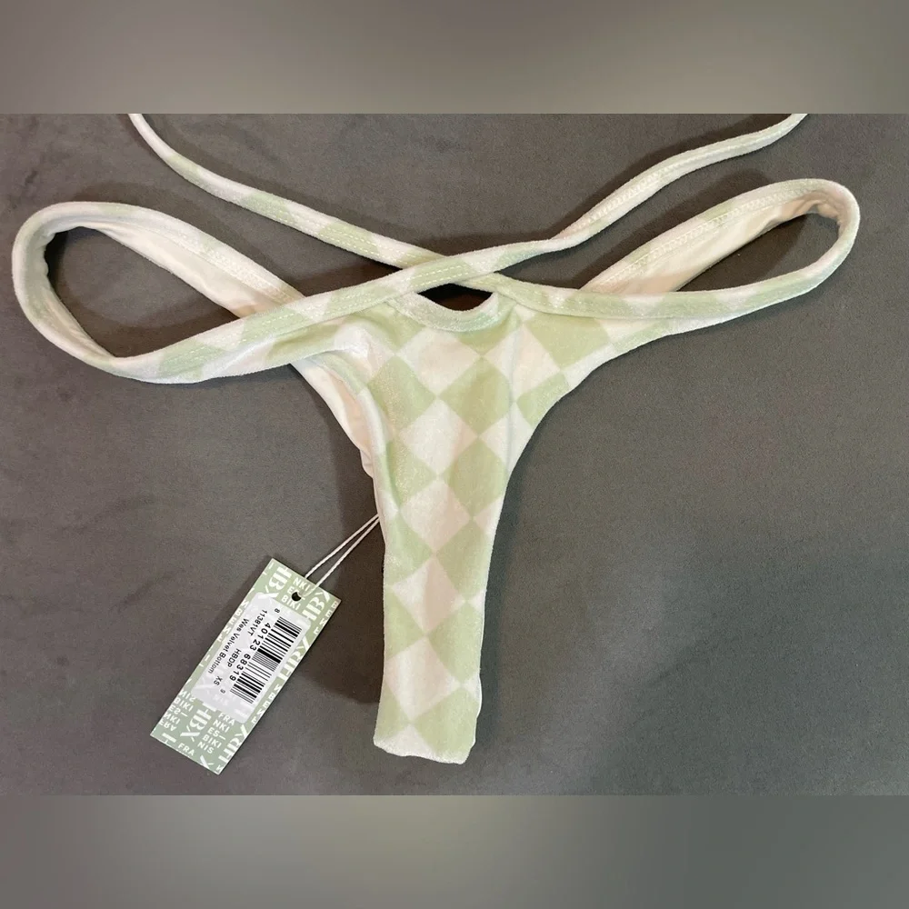 Frankie’s Bikinis light green checkered two piece bikini brand New